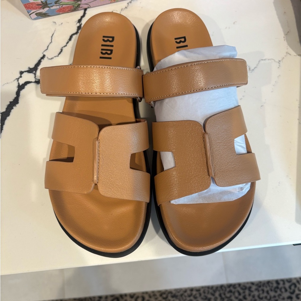 Bibi Lou Tan Two-Strap Slide Sandals